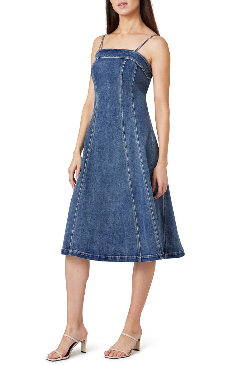 Bustier Denim A-Line Midi Dress, Alternate, color, MARINE