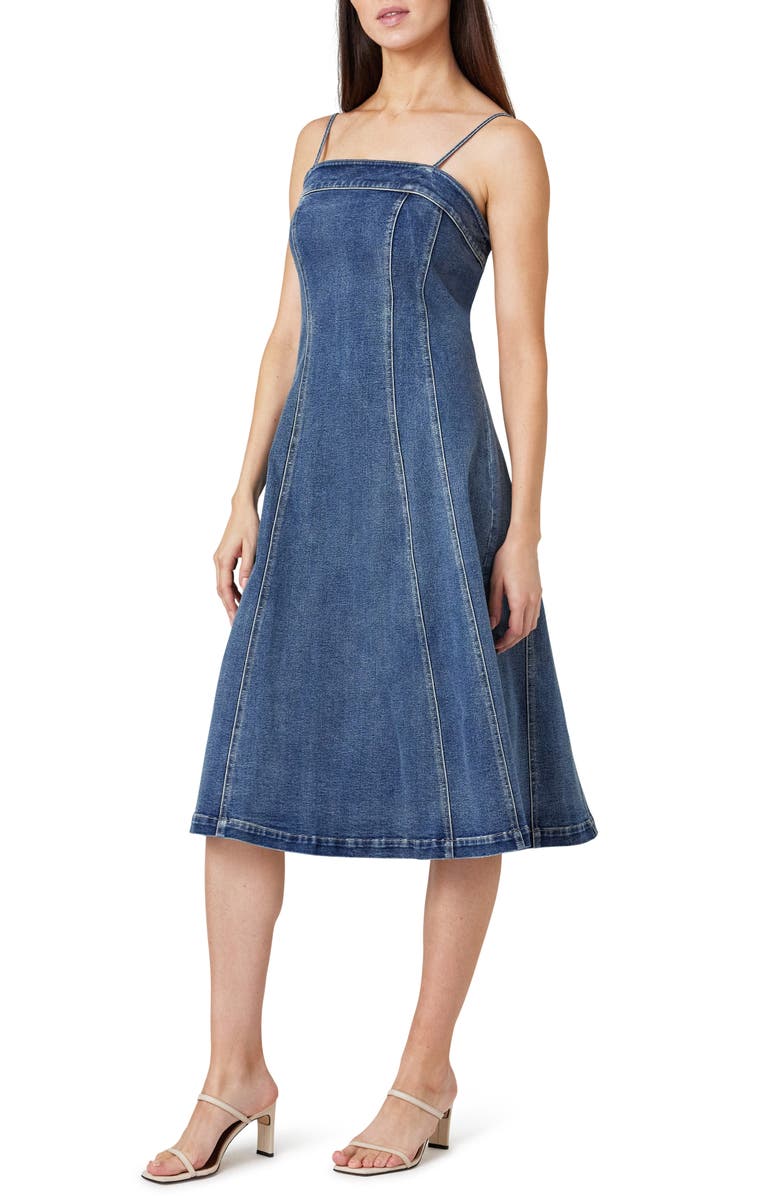 Habitual Bustier Denim A-Line Midi Dress, Alternate, color, Marine