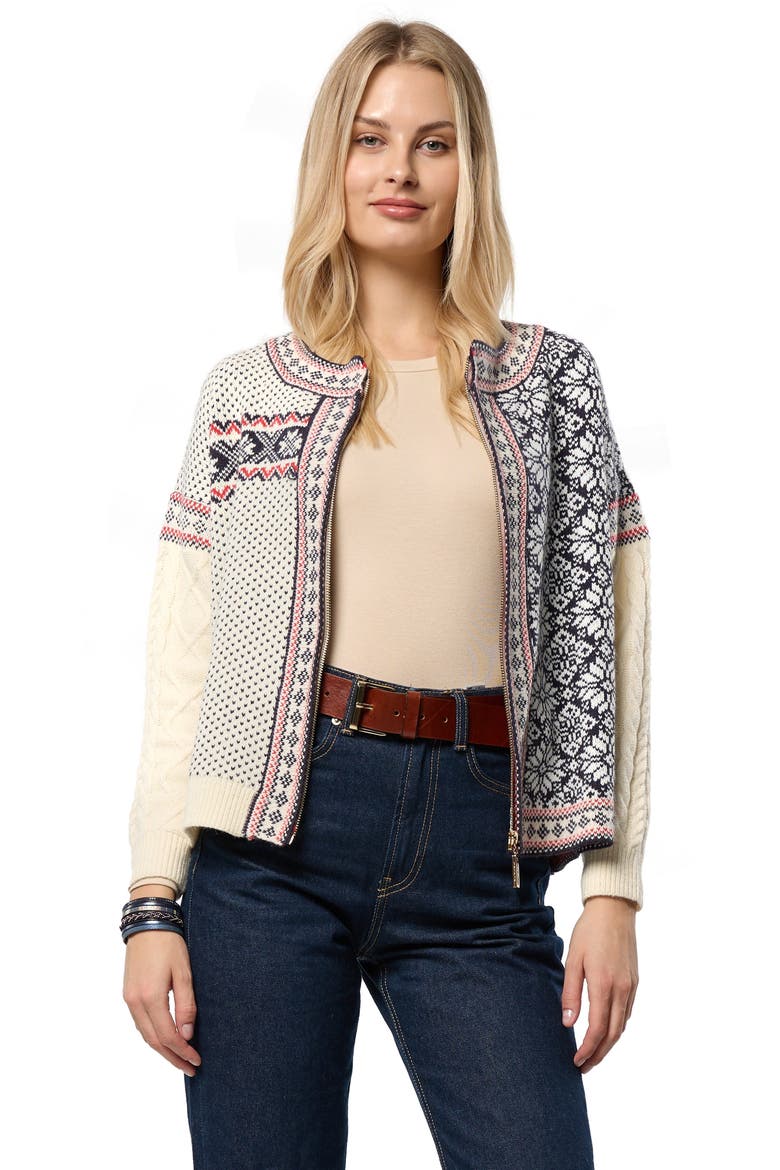 Fair Isle Mixed Zip Cardigan, Alternate, color, IVORY
