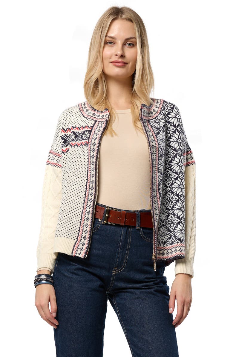 SAACHI Fair Isle Mixed Zip Cardigan, Alternate, color, Ivory