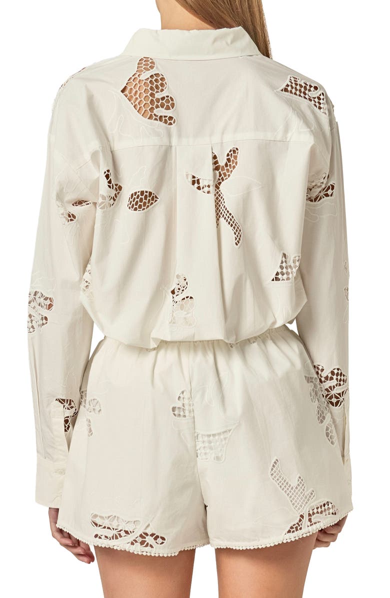 English Factory Embroidered Cotton Shirt, Alternate, color, Off White