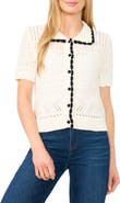 CeCe Pointelle Knit Cotton Button Front Sweater