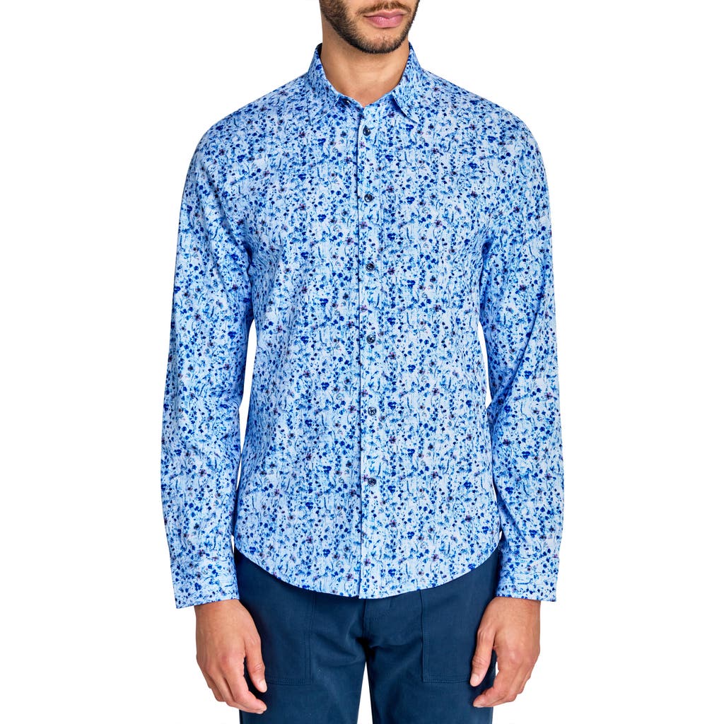 Brooklyn Brigade Mini Floral Recycled 4-Way Stretch Performance Long Sleeve Shirt in Light Blue