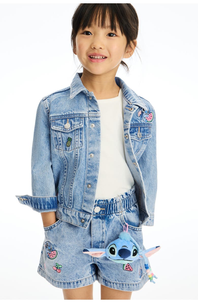 H&M Loose fit denim shorts, Main, color, Light Denim Blue/Lilo & Stitch