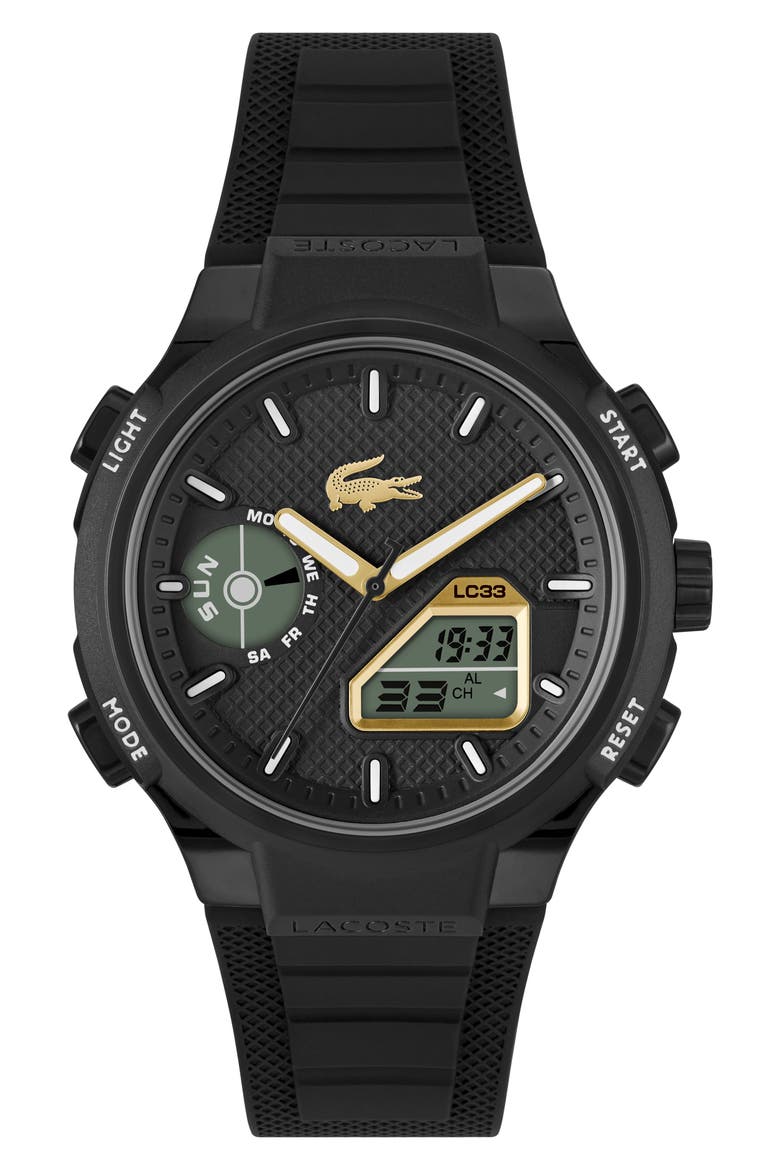 LC33 Silicone Strap Watch, 45mm, Main, color, BLACK