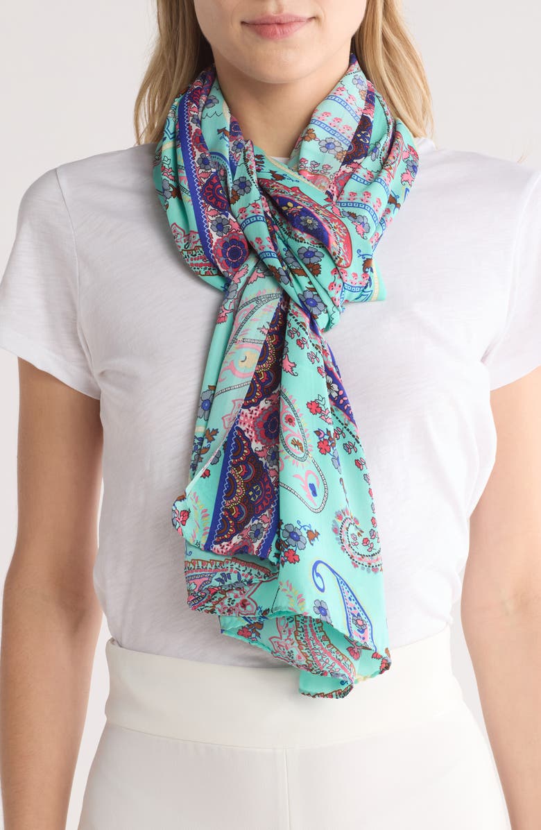 La Fiorentina Paisley Print Pareo, Main, color, Teal