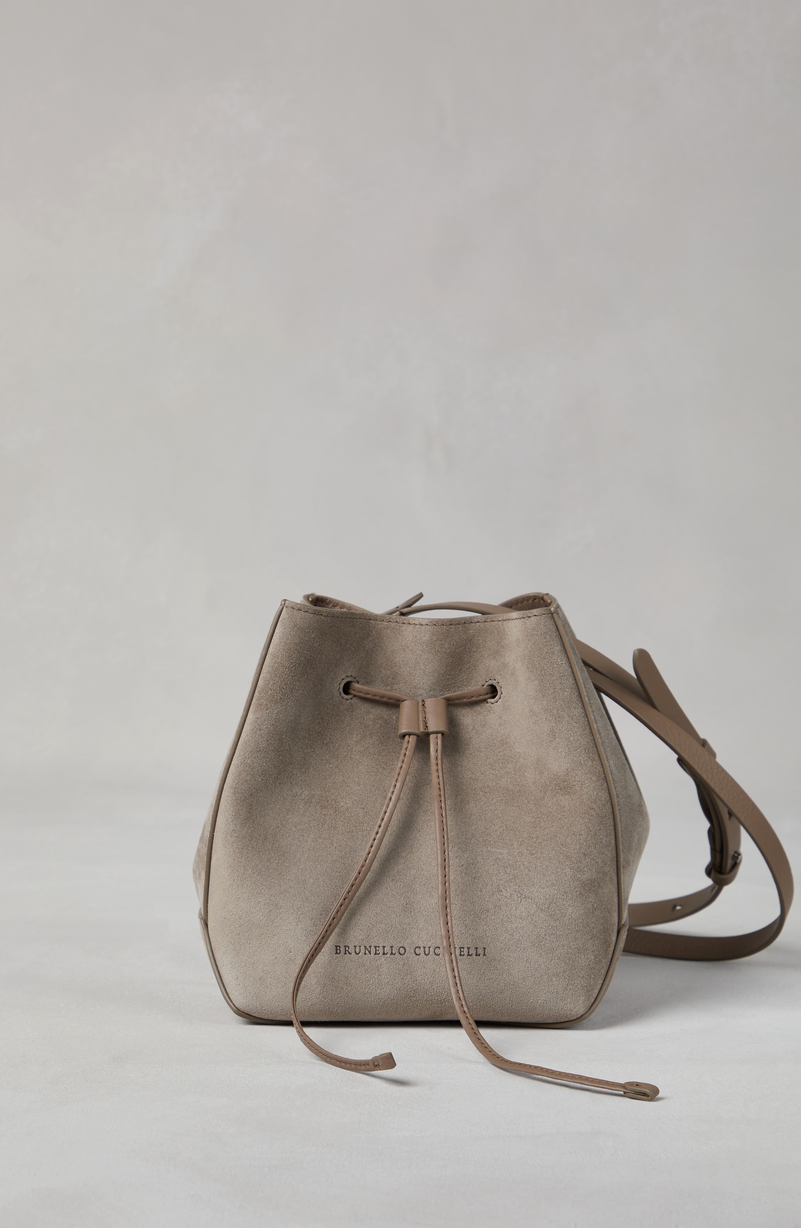 Brunello Cucinelli Suede bucket bag with monili, Alternate, color, 