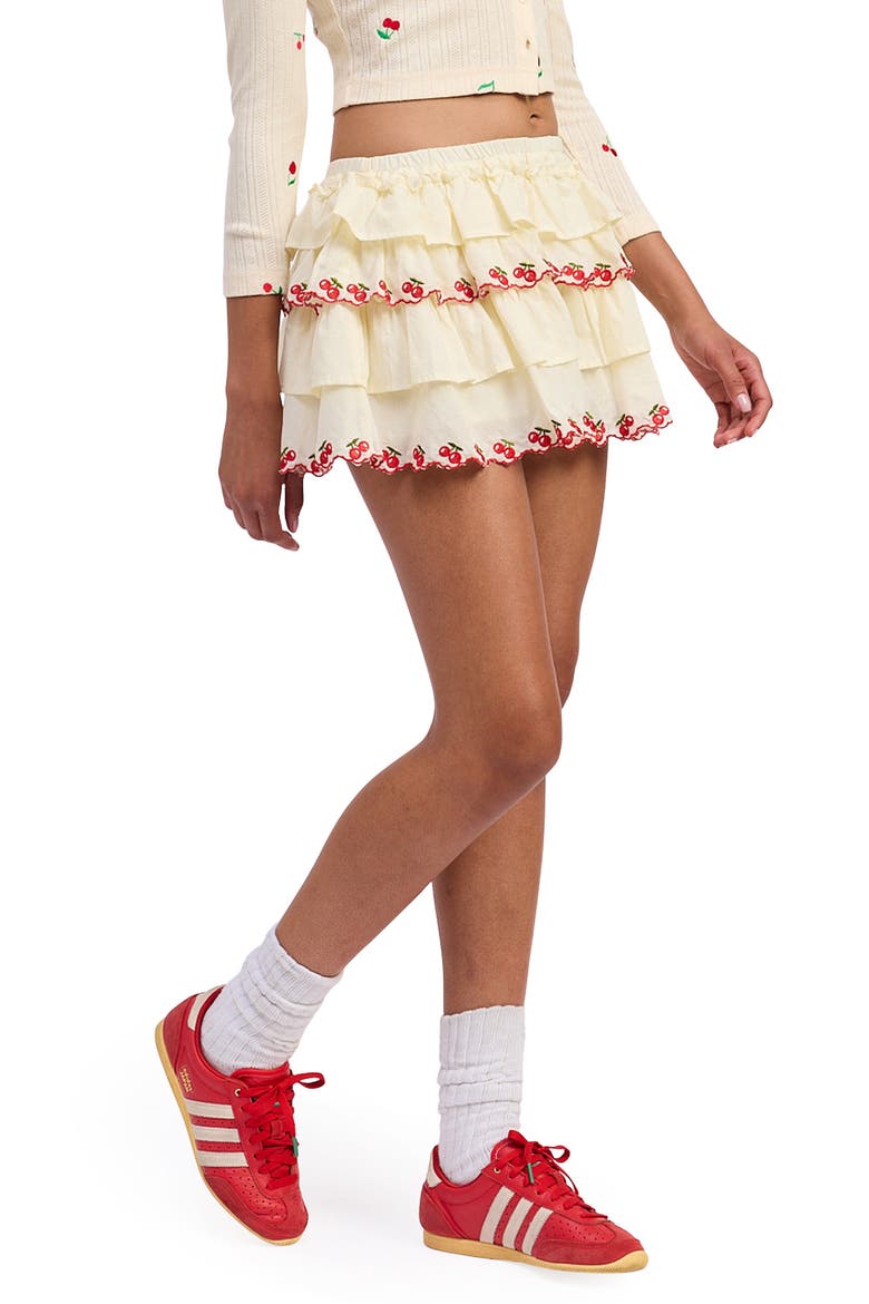 Embroidered Tiered Miniskirt, Alternate, color, YELLOW/ RED
