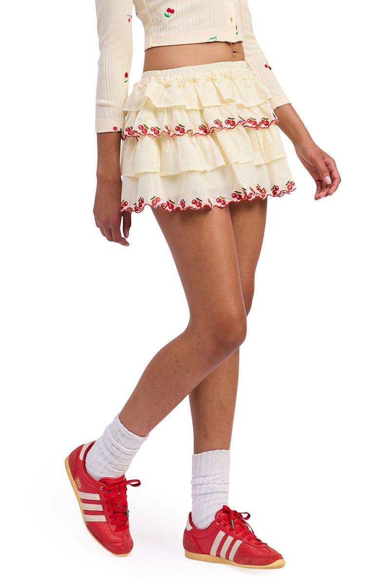 JACQUIE THE LABEL Embroidered Tiered Miniskirt, Alternate, color, Yellow/ Red