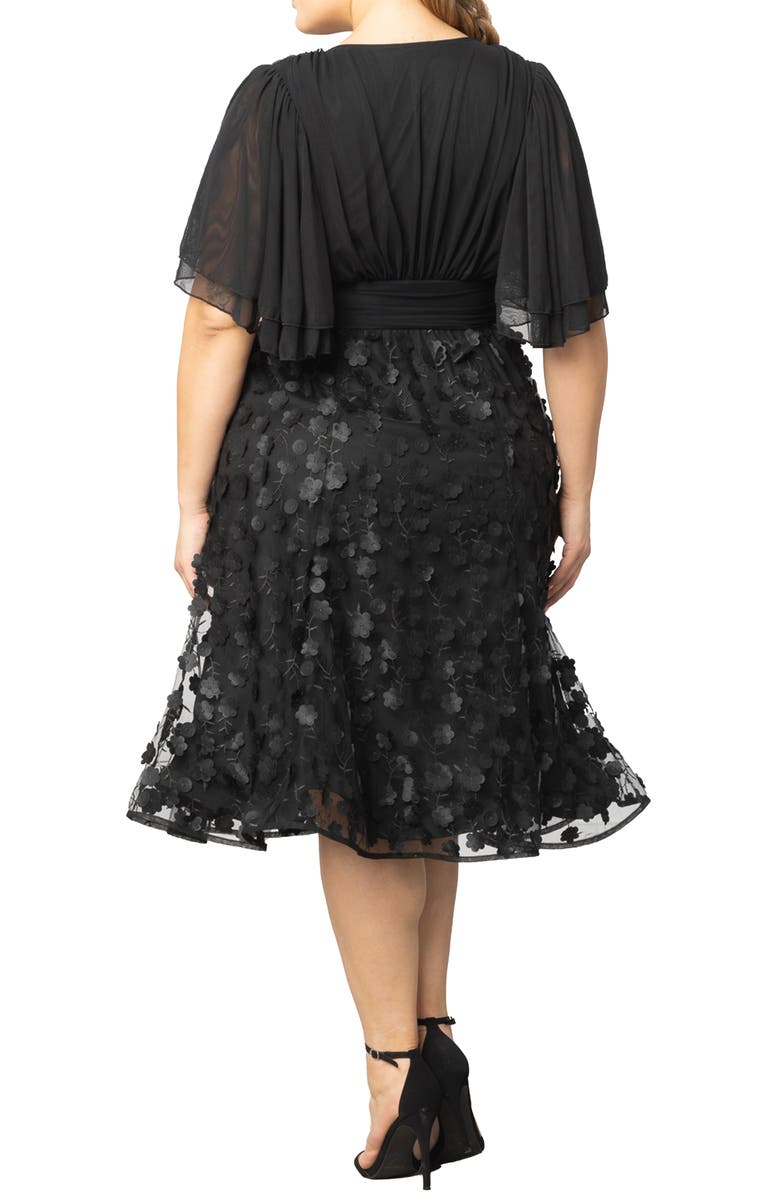 Kiyonna Pretty Petals Flutter Sleeve Cocktail Dress, Alternate, color, Onyx Blossoms