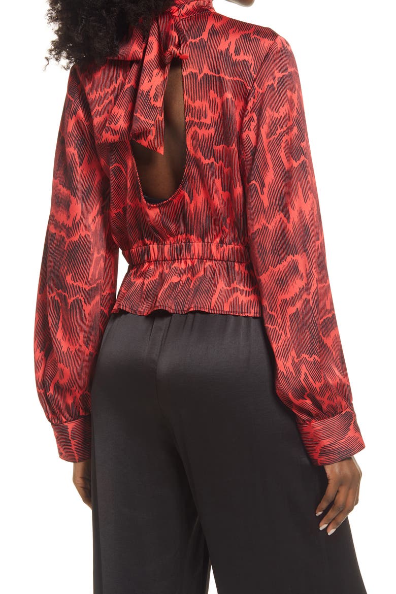 Open Back Satin Top, Alternate, color, RED BLOOM ANIMAL CAMOUFLAGE
