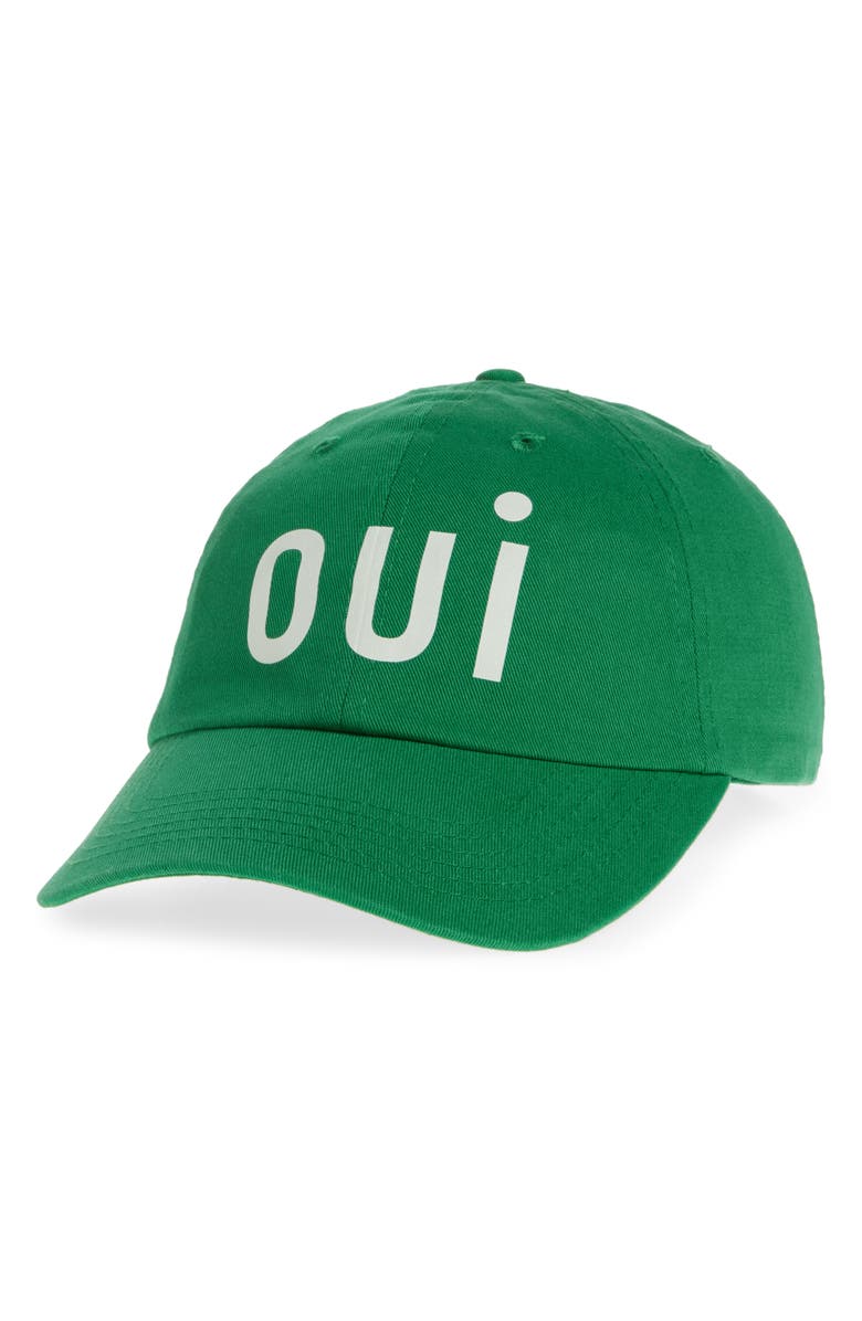 Clare V. Cotton Adjustable Baseball Cap, Main, color, Green W/ Cream Oui