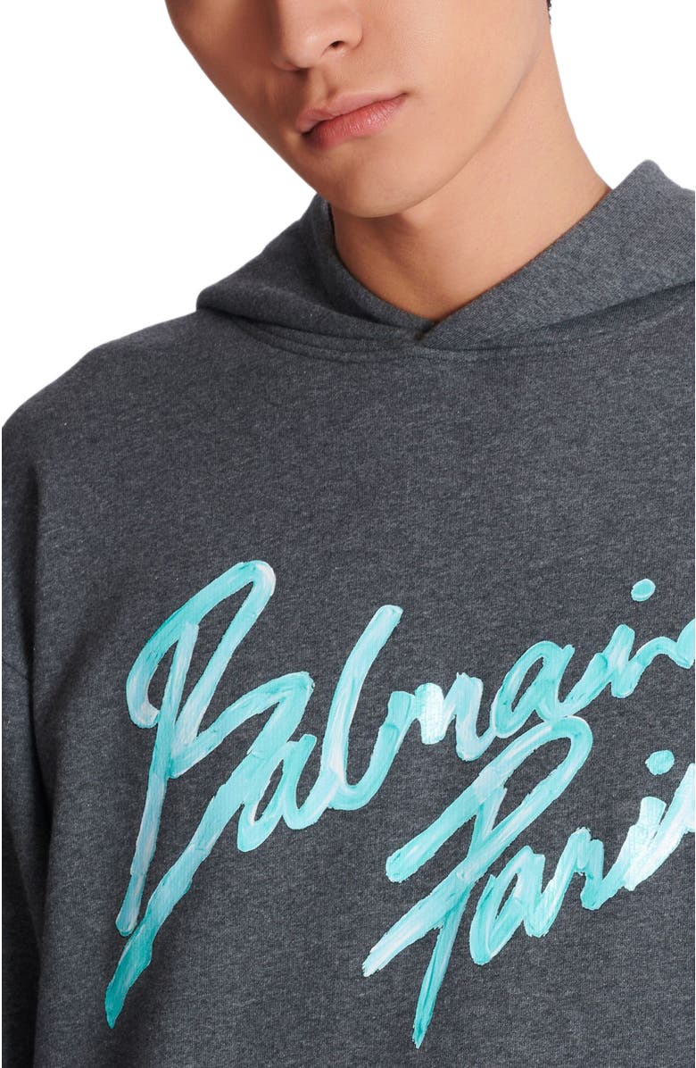Balmain Printed hoodie, Alternate, color, Grey