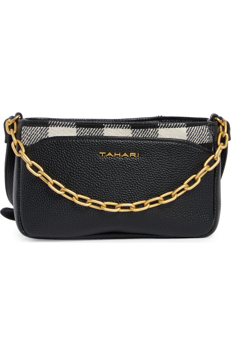 Tahari Hollis Gingham Crossbody Bag, Main, color, Black