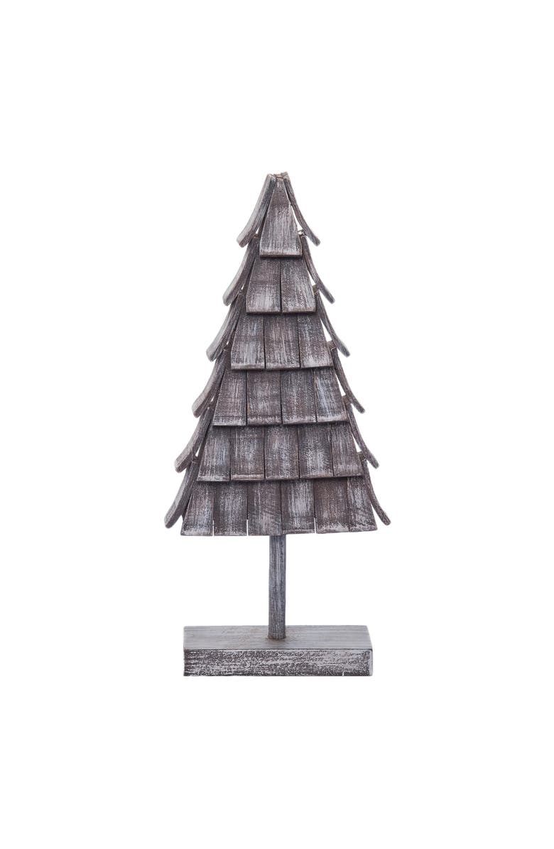 Transpac Gray Wood Christmas Layered Tree Decorative Tabletop Sculpture, Main, color, Grey