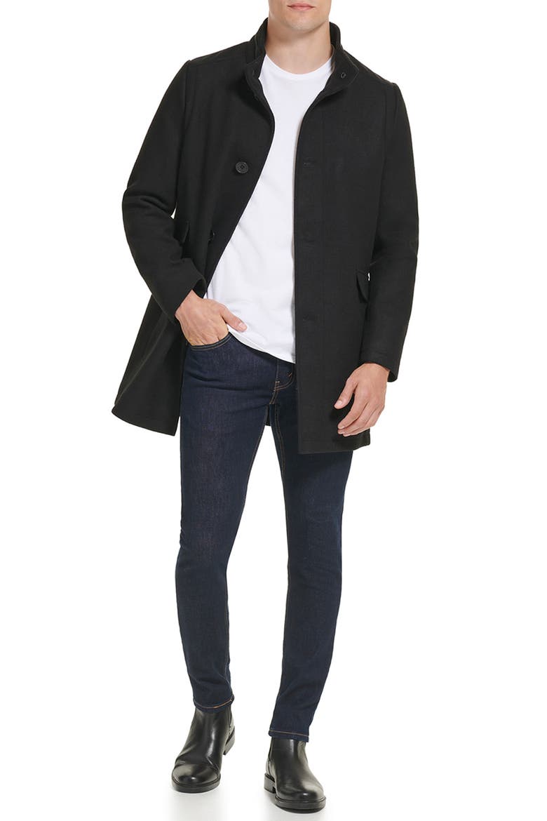 Melton Walker Coat, Alternate, color, BLACK