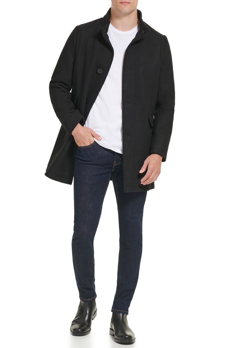 Kenneth Cole New York Melton Walker Coat, Alternate, color, Black
