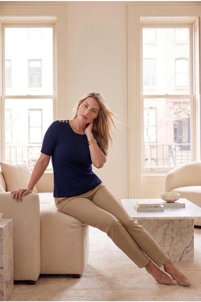 Button Ribbed Knit Pullover Sweater, Alternate, color, NAVY