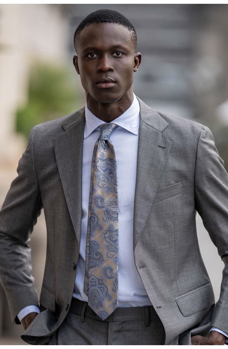 Elizabetta Cortina - Extra Long Silk Jacquard Tie for Men, Alternate, color, Warm Pewter