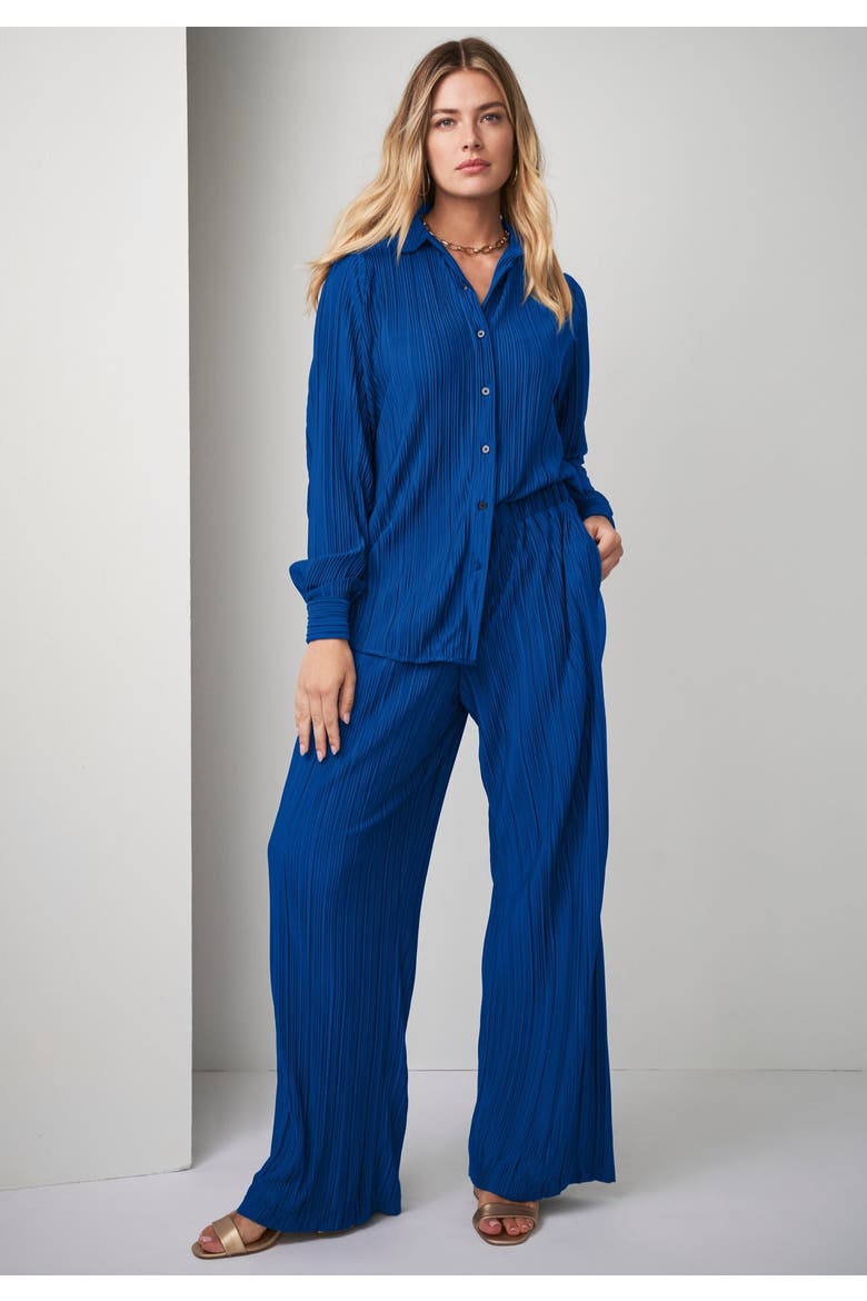 Plisse Button-Front Blouse, Alternate, color, DARK SAPPHIRE