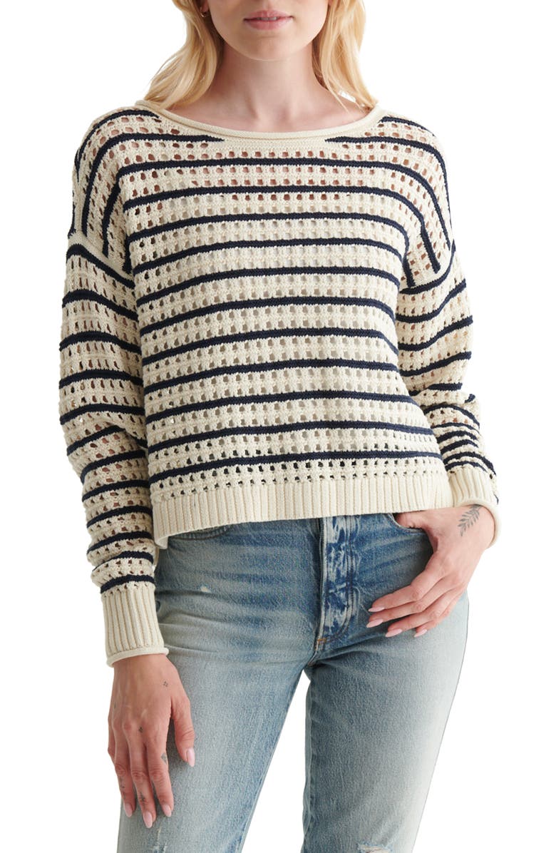 Lucky Brand Pointelle Stripe Cotton Sweater, Main, color,
