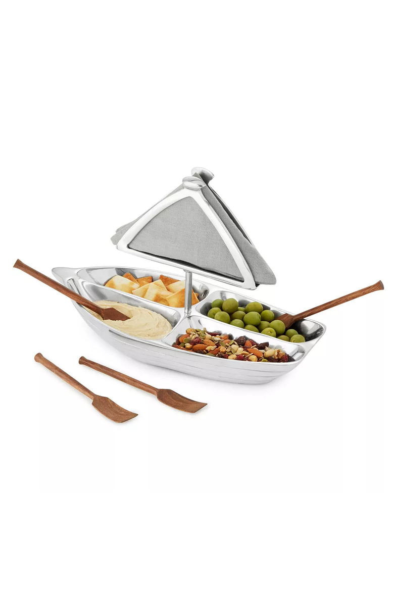 Rowboat Serving Bowl with Napkin Holder, Alternate, color, Silver / Brown