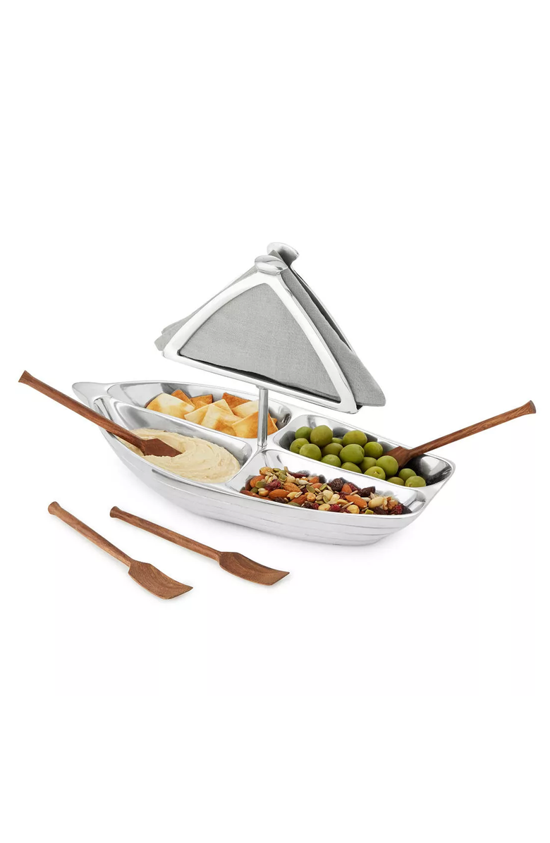 Uncommon Goods Rowboat Serving Bowl with Napkin Holder, Alternate, color, Silver / Brown