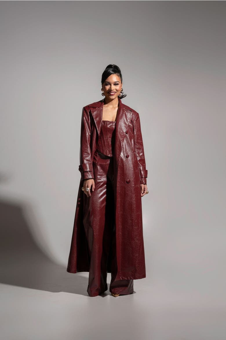 Ono Faux Leather Trench jacket, Alternate, color, Burgundy