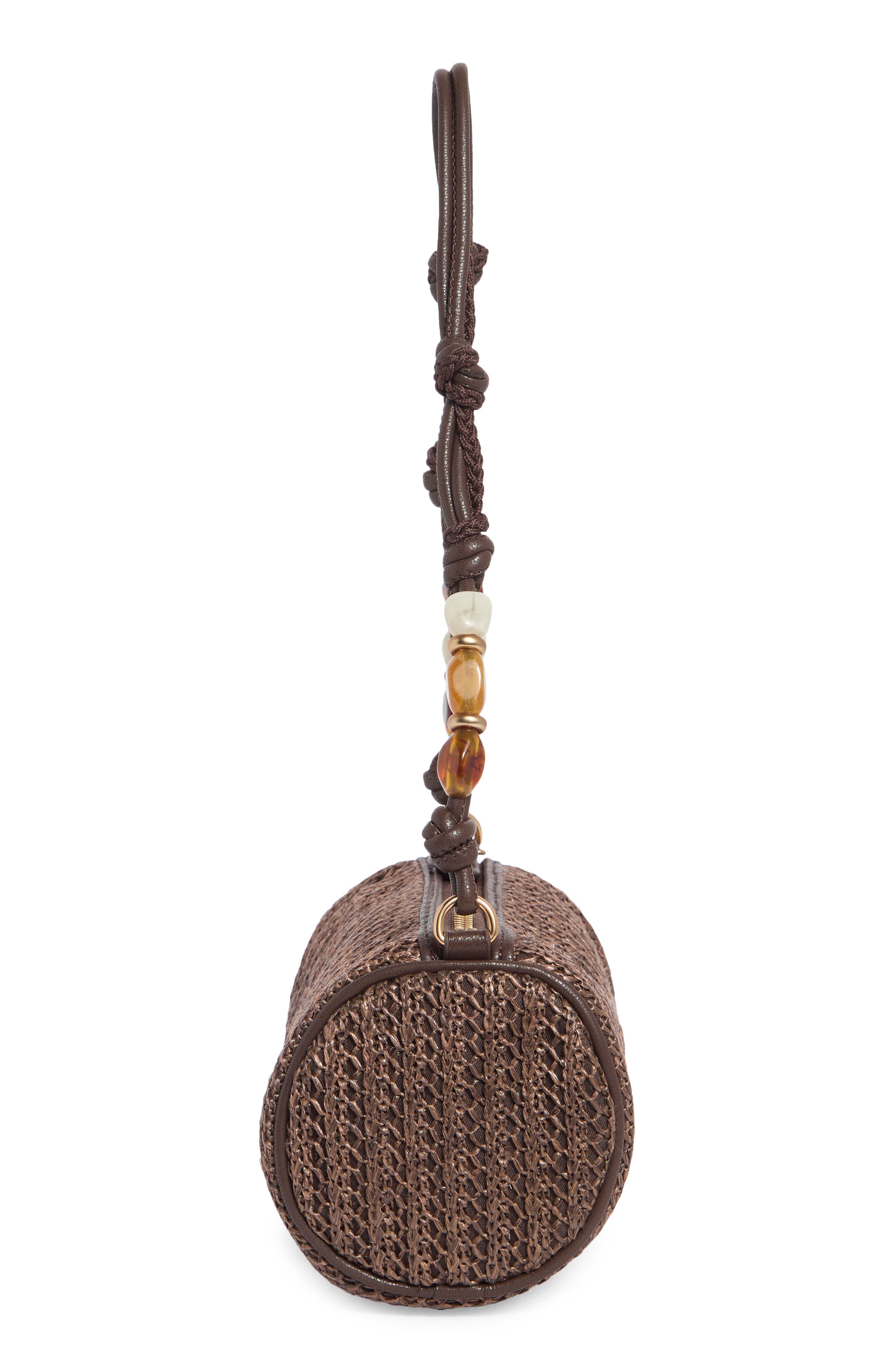 Elmina Bead Shoulder Bag, Alternate, color, DARK BROWN