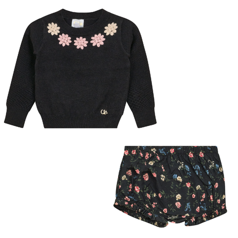Flower Embroidered 2 Piece Long Sleeve Top and Bottom Set (Baby)