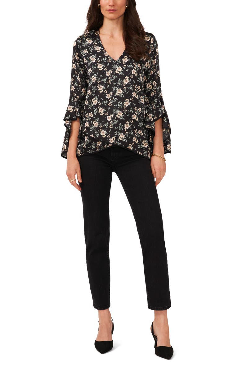 Vince Camuto Floral Print Bell Sleeve Top, Alternate, color,