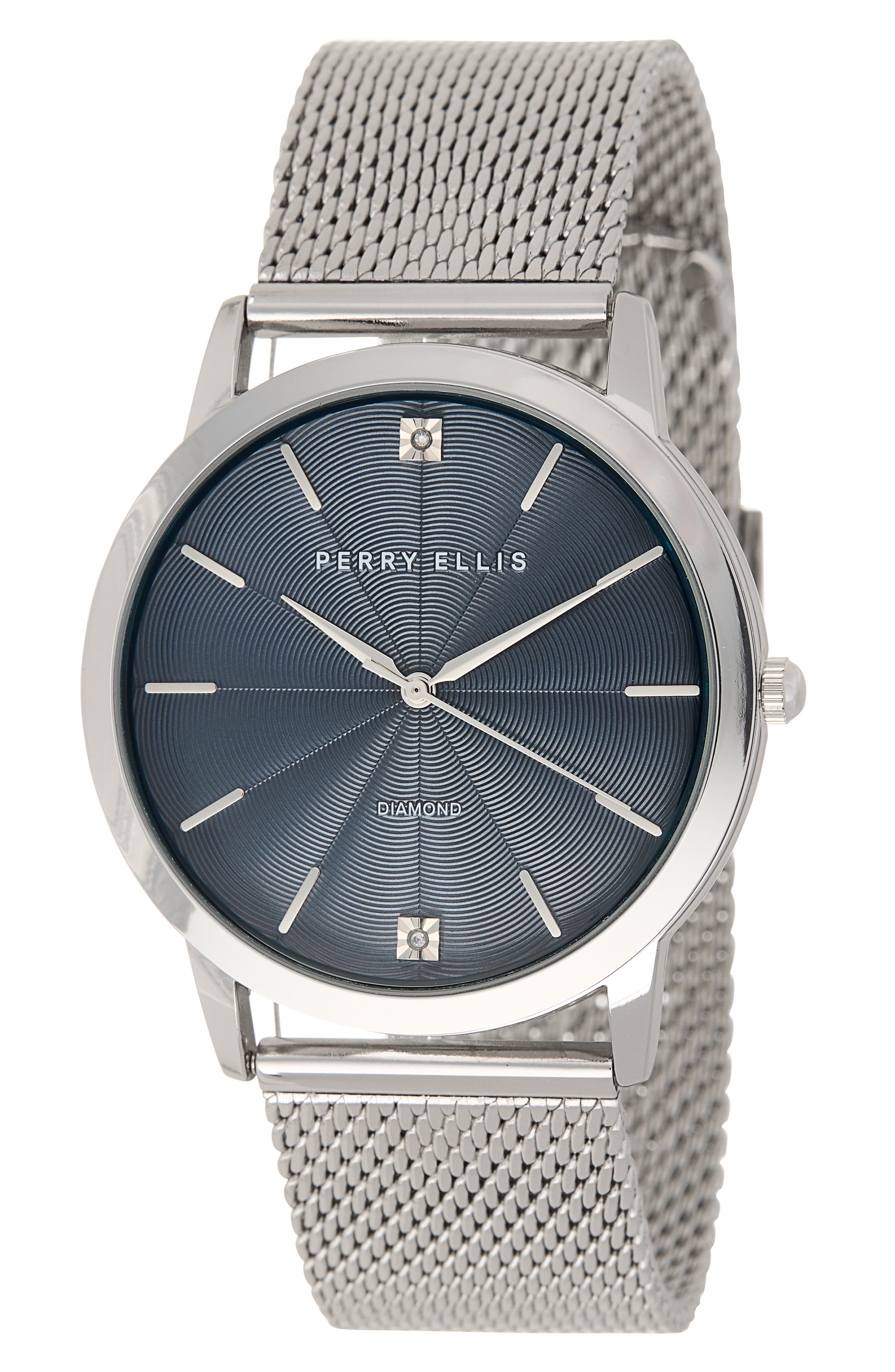 Perry Ellis 3-Hand Quartz Diamond Solitaire Mesh Strap Watch, 41mm
