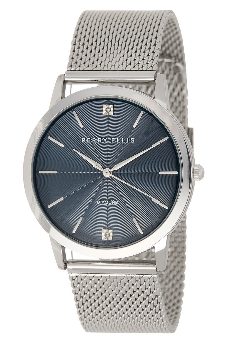 3-Hand Quartz Diamond Solitaire Mesh Strap Watch, 41mm, Main, color, SILVER