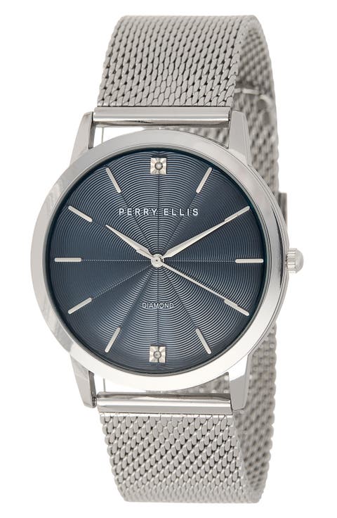 3-Hand Quartz Diamond Solitaire Mesh Strap Watch, 41mm