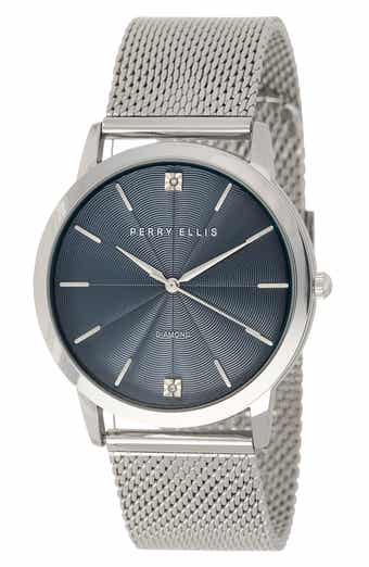 Perry Ellis 3-Hand Quartz Diamond Solitaire Mesh Strap Watch, 41mm