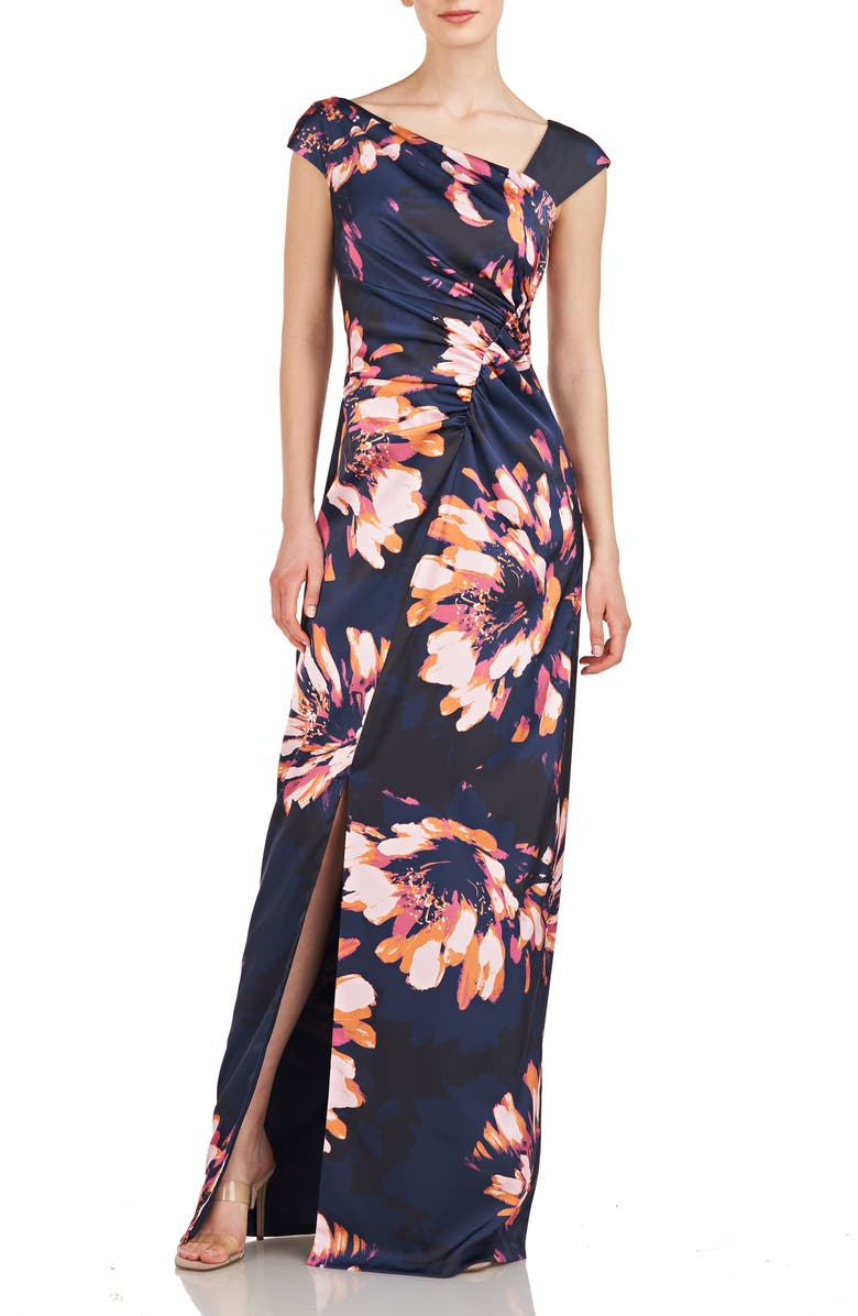 Kay Unger Wafa Floral Column Gown, Main, color, 