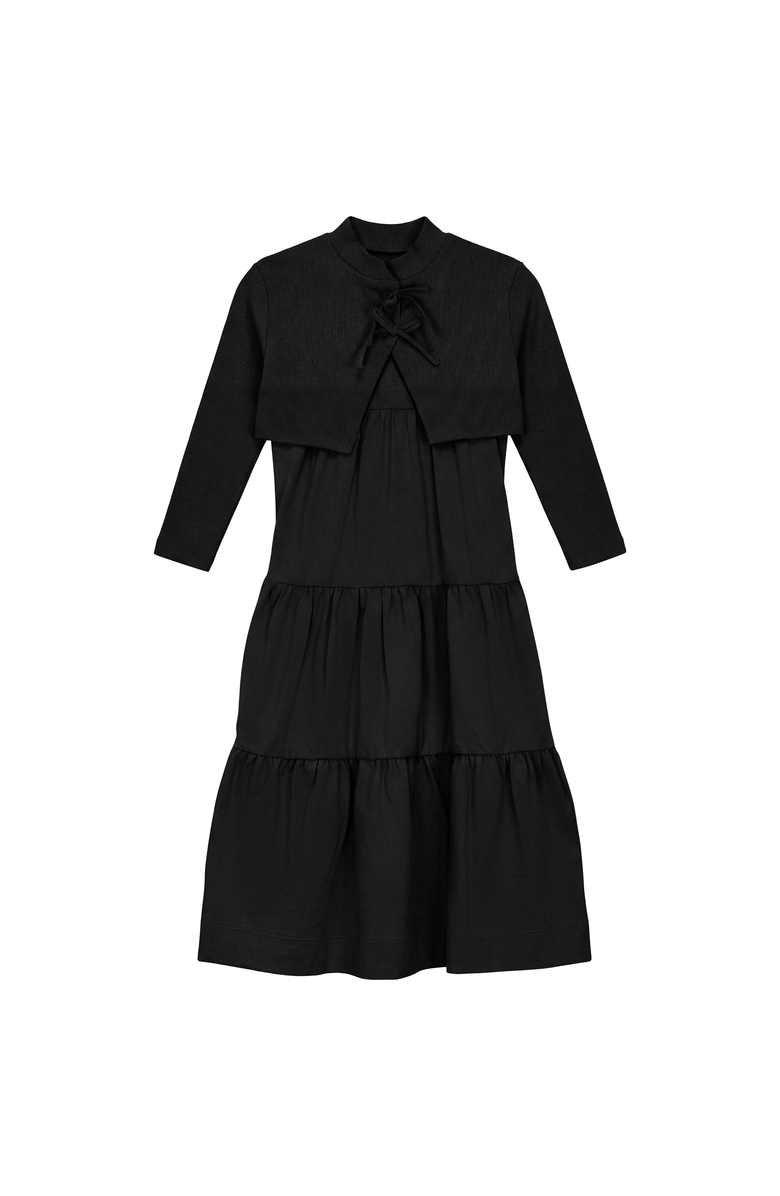 Seal Jumper Scallop Neck Cardigan & Tiered Dress Set, Main, color, Black