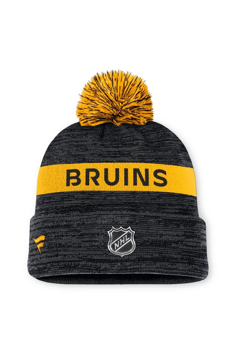 FANATICS Men's Fanatics Black/Gold Boston Bruins Authentic Pro Rink Cuffed Knit Hat with Pom, Alternate, color, Black