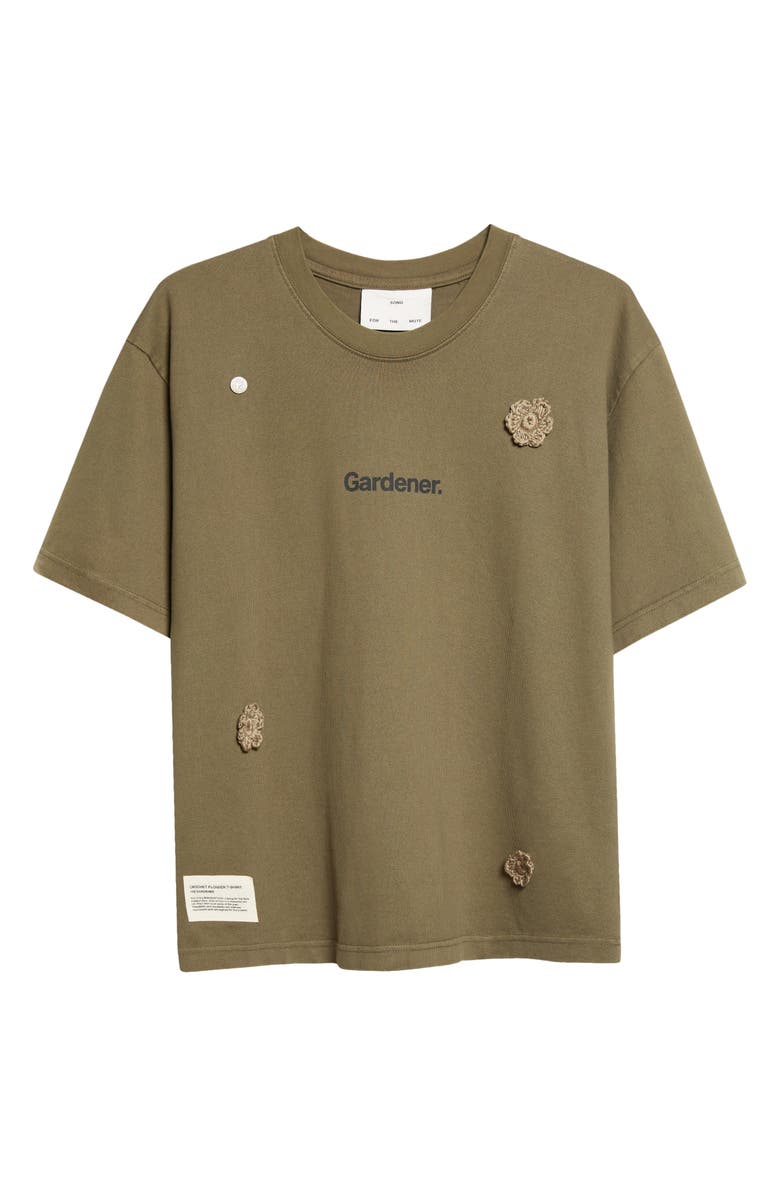 SONG FOR THE MUTE x Birkenstock The Gardener Crochet Flower Graphic T-Shirt, Main, color, Overdyed Army Green