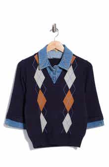 Denim Trim Argyle Sweater