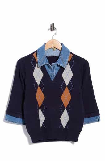 Denim Trim Argyle Sweater