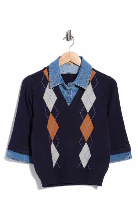 Denim Trim Argyle Sweater