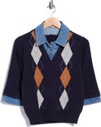 Democracy Denim Trim Argyle Sweater