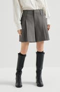 Brunello Cucinelli Tropical luxury wool formal shorts with monili