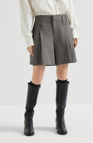 Brunello Cucinelli Tropical luxury wool formal shorts with monili