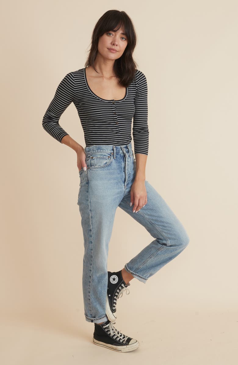 Marine Layer Stripe Ribbed Henley, Alternate, color, Black/ White Stripe Infill