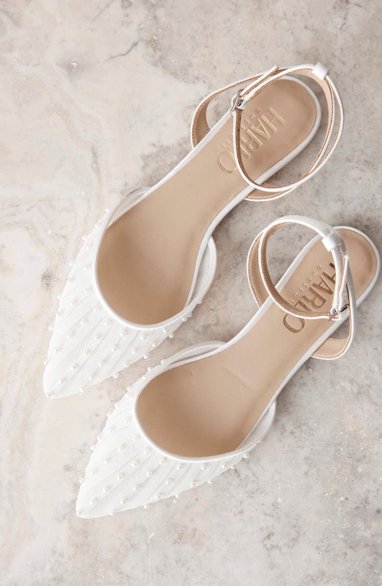 HARLO Australia Chanel Pearl - Tulle Bridal Flats with Handsewn Pearls, Alternate, color, Soft White Satin