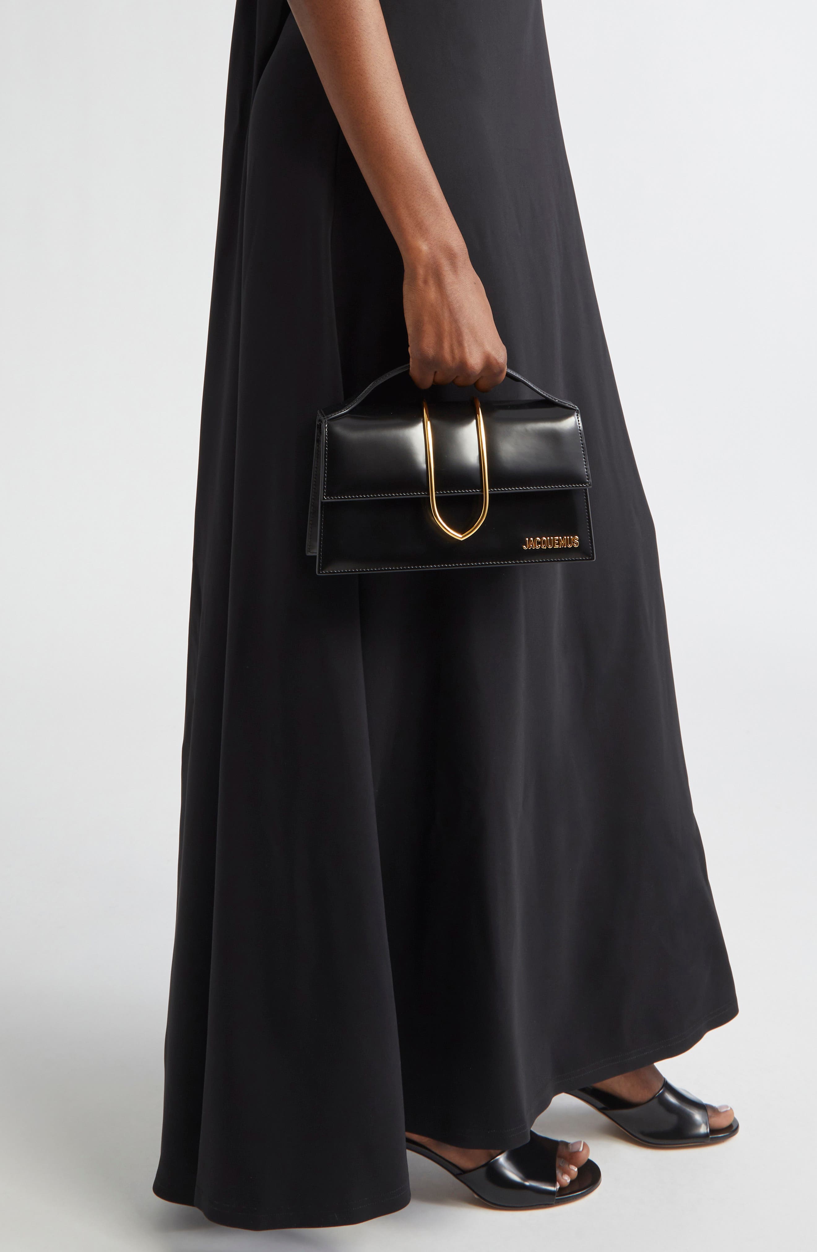 Jacquemus Le Grand Bambino Leather Shoulder Bag, Alternate, color, Black 990