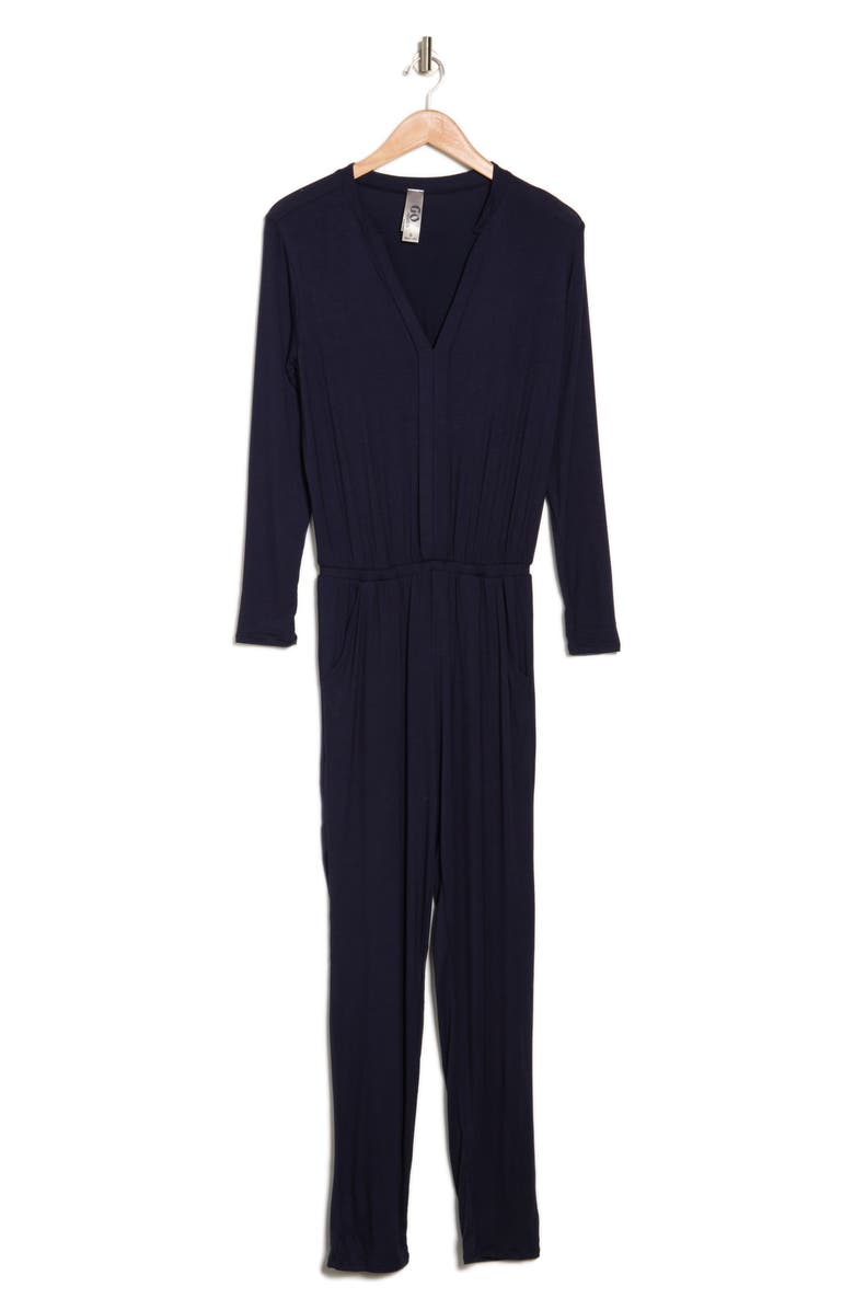 GO COUTURE Split Neck Straight Leg Jumpsuit, Alternate, color, Navy