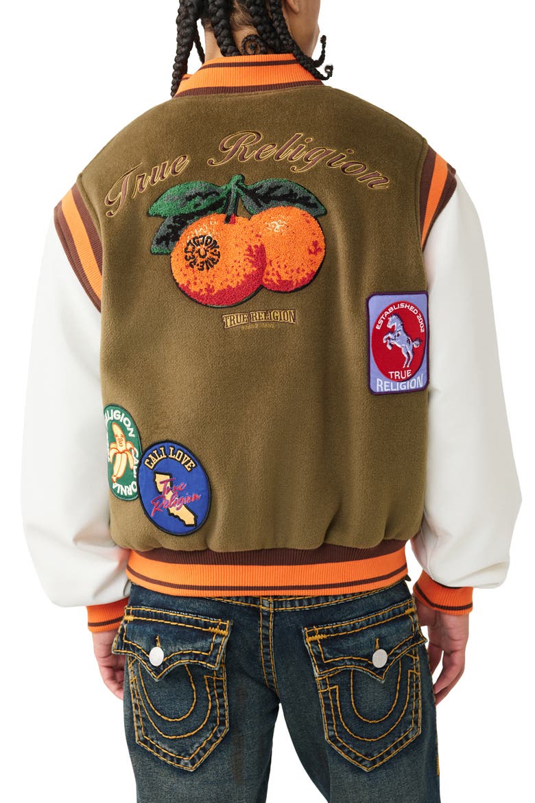 Garden Logo Retro Varsity Jacket, Alternate, color, CAPERS GREEN / WINTER WHITE